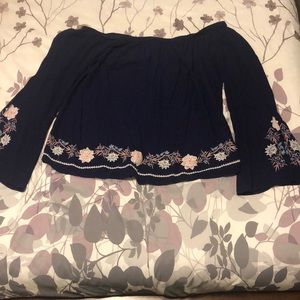 Embroidered off the shoulder long sleeve blouse